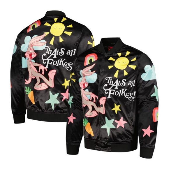 Warner Bros / Freeze Max Other - Looney Tunes Bugs Bunny Satin Snap Bomber Jacket Black Freeze Max Men's